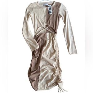 Urban Outfitters Long Sleeve Y2K Color block Dress Sz Small Cut Out Ruched 90’s